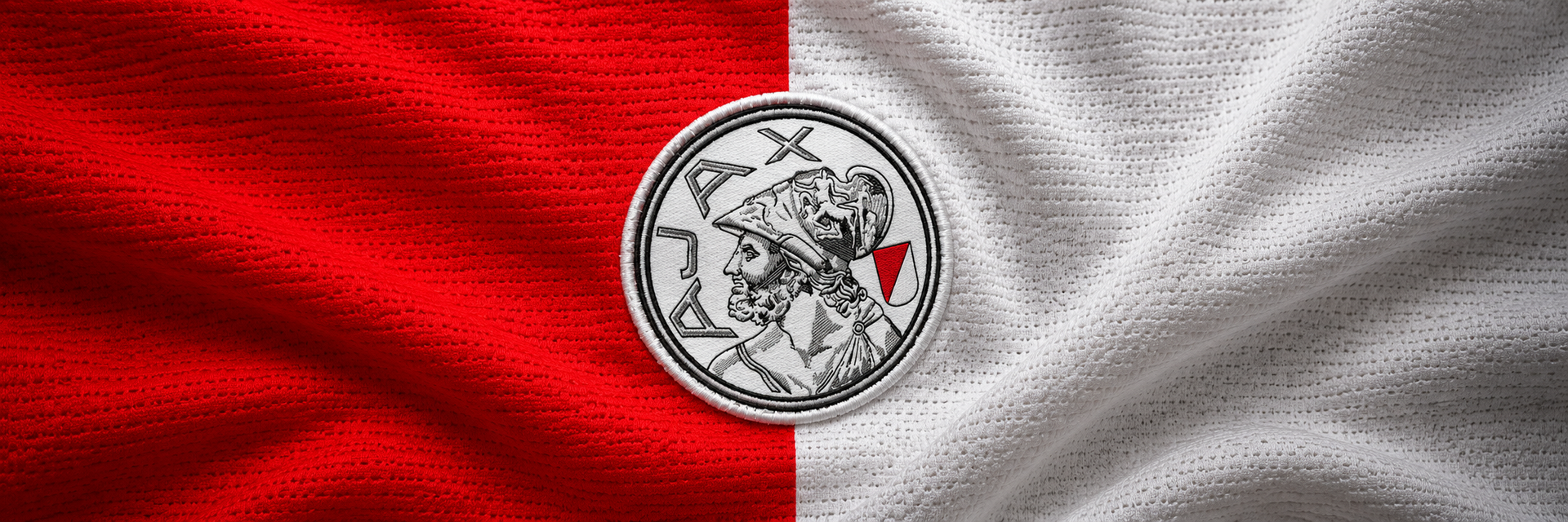 Ajax crest on club-colour fabric panoramic banner