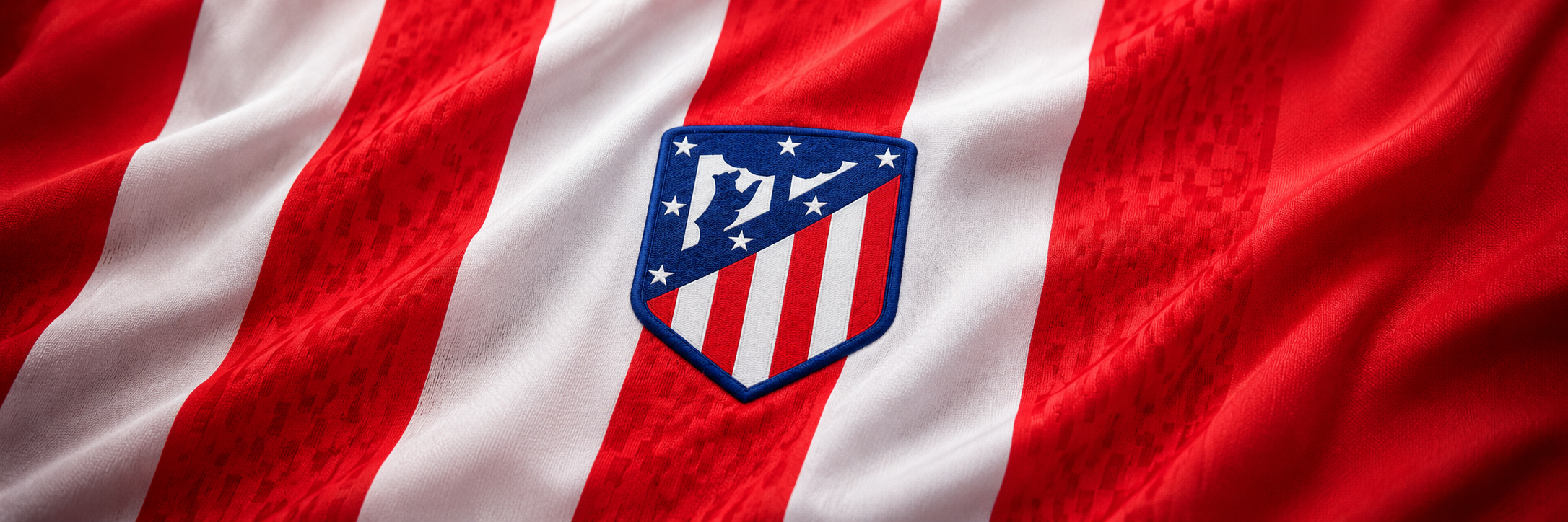 Atletico Madrid crest on club-colour fabric panoramic banner