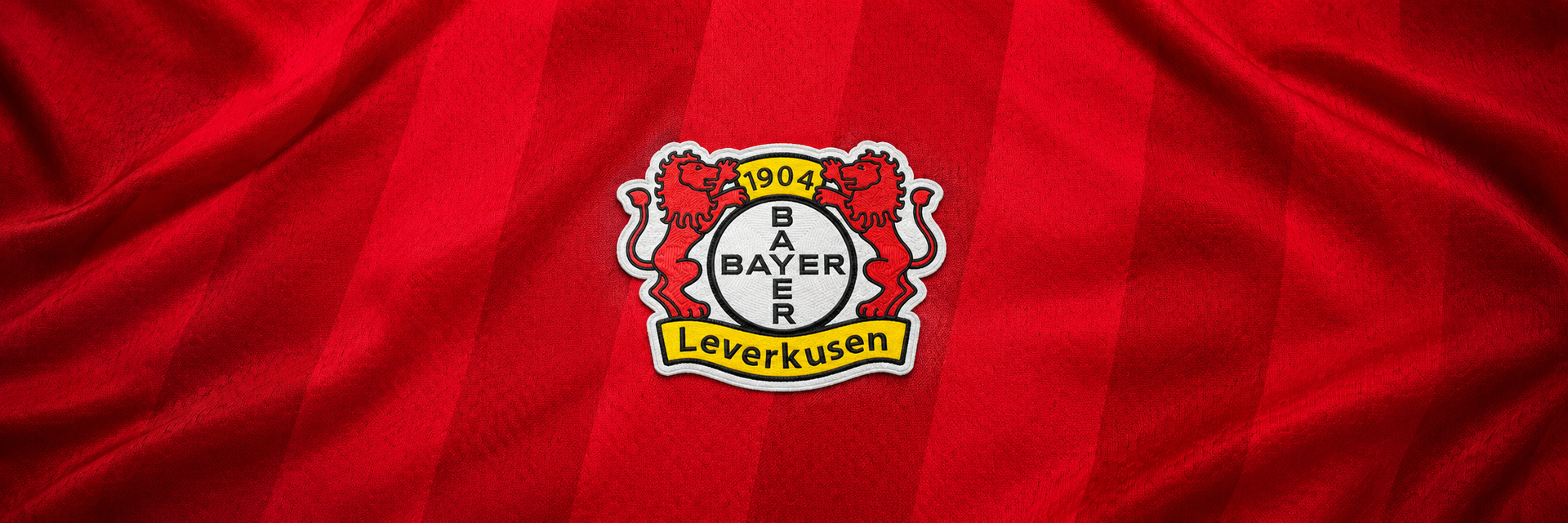Bayer Leverkusen crest on club-colour fabric panoramic banner