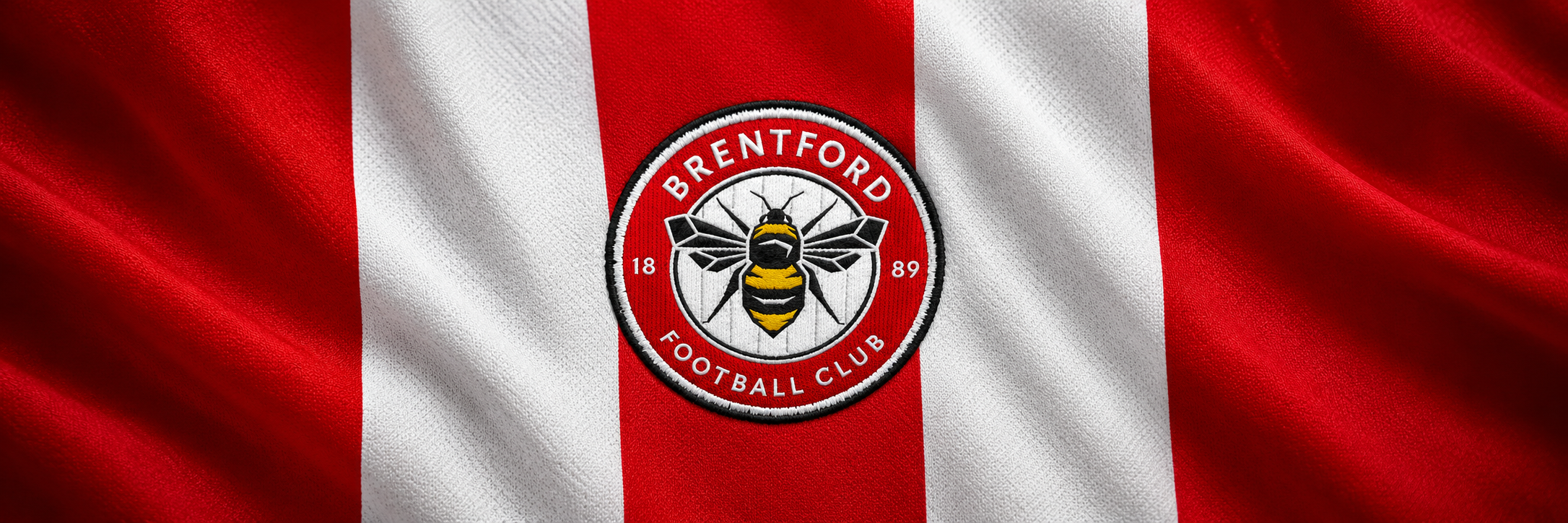 Brentford FC crest on club-colour fabric panoramic banner