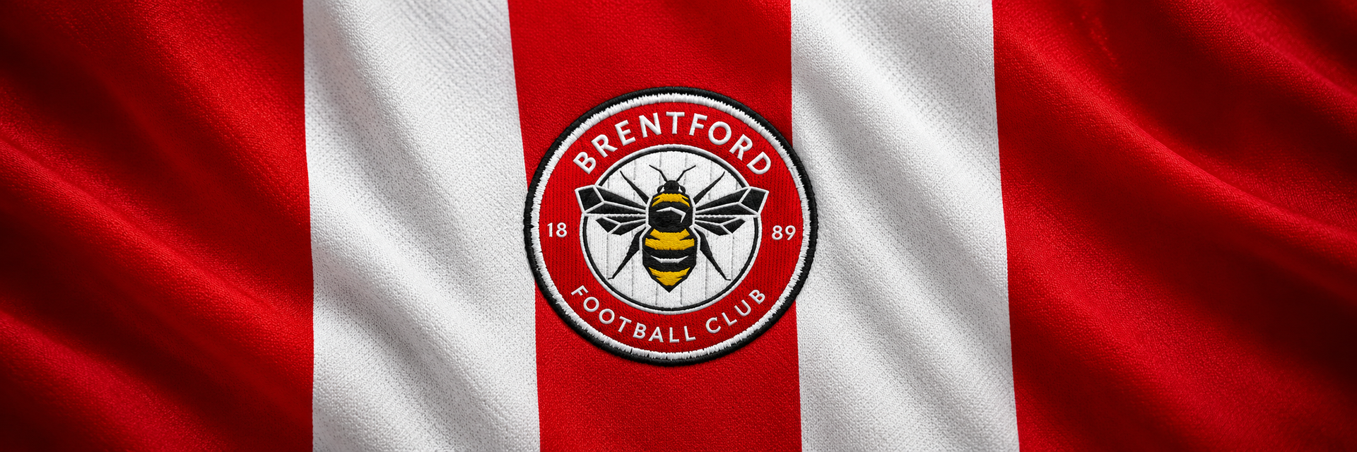 Brentford FC crest on club-colour fabric panoramic banner