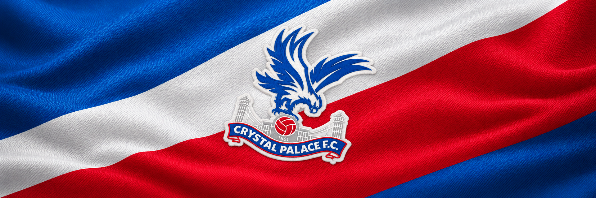 Crystal Palace FC crest on club-colour fabric panoramic banner