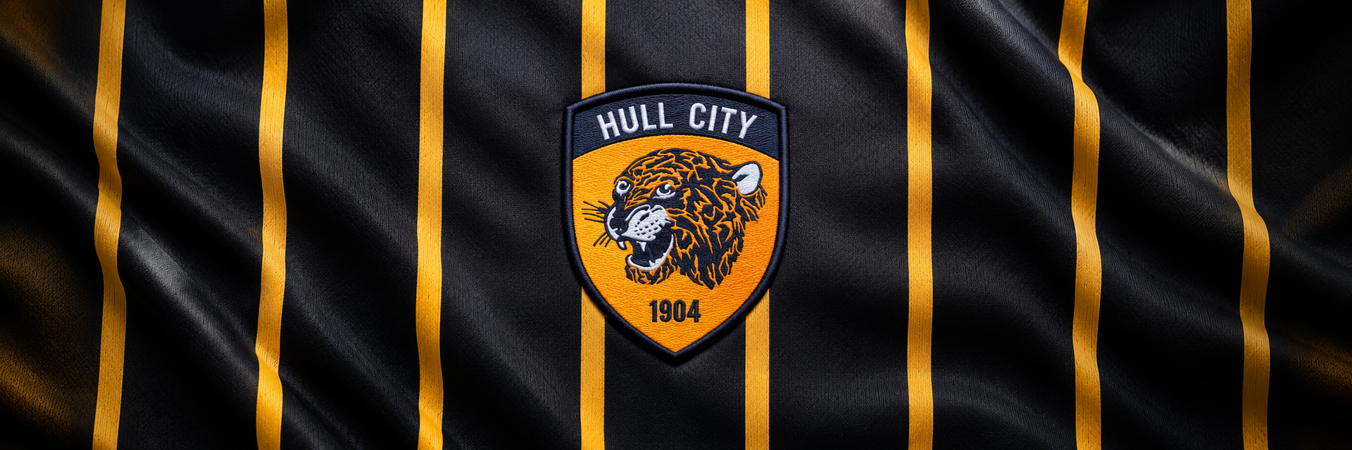 Hull City crest on club-colour fabric panoramic banner