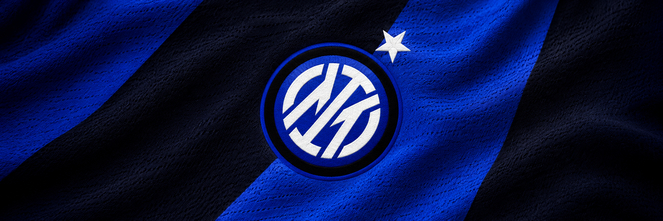 Inter Milan crest on club-colour fabric panoramic banner