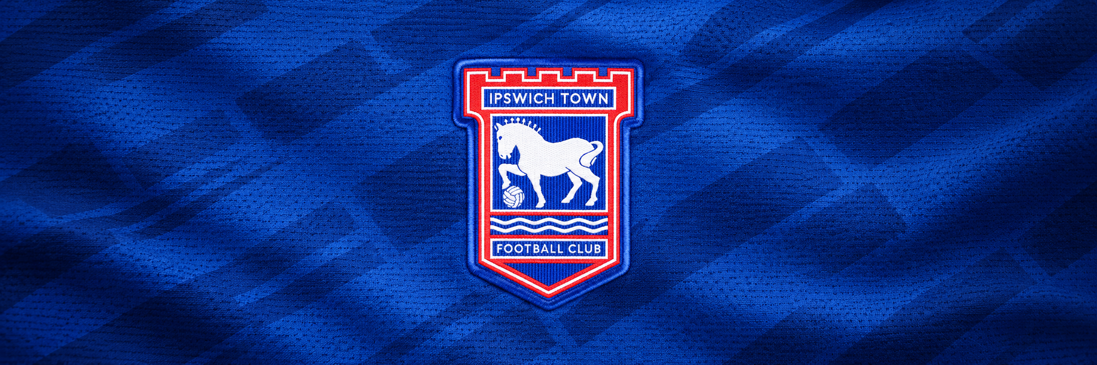 Ipswich crest on club-colour fabric panoramic banner