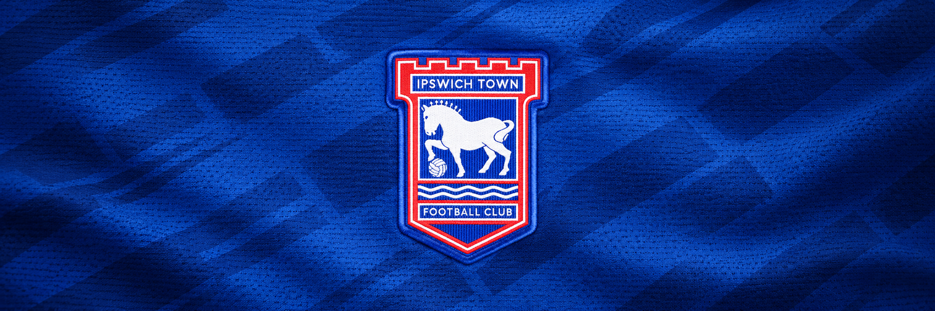 Ipswich crest on club-colour fabric panoramic banner