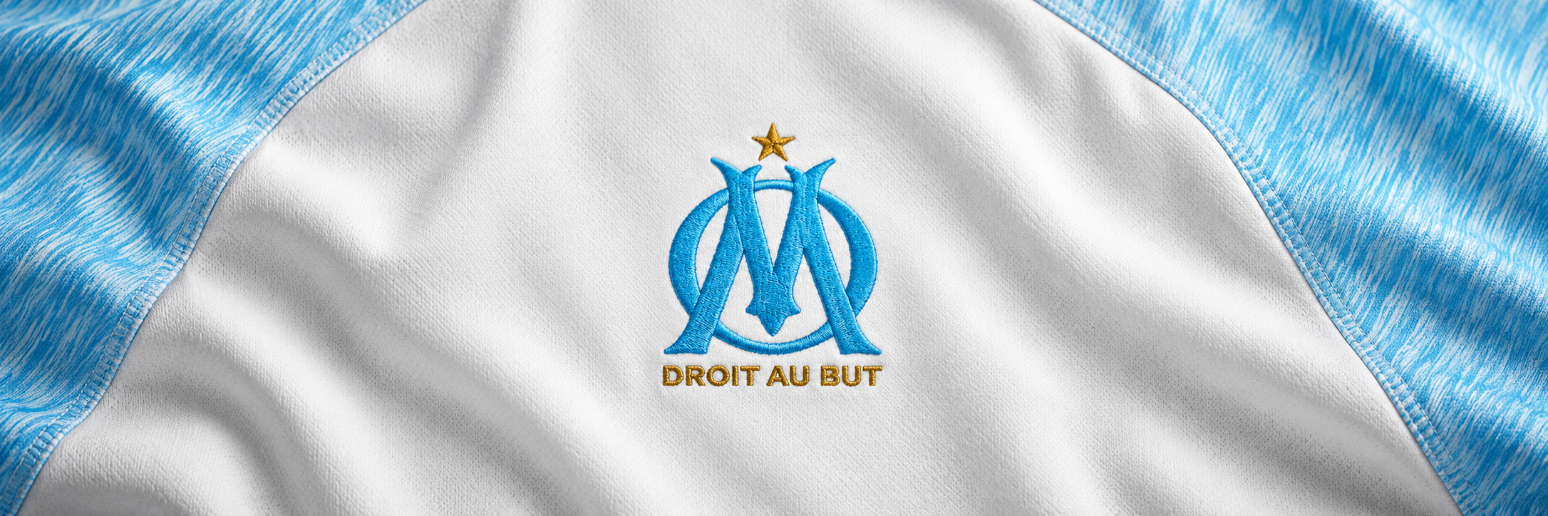 Marseille crest on club-colour fabric panoramic banner