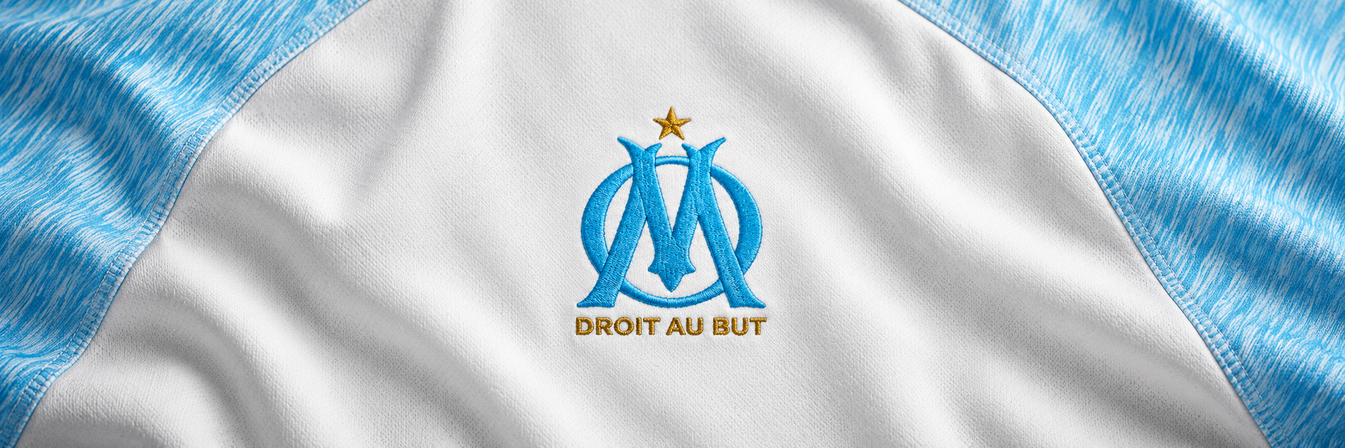 Marseille crest on club-colour fabric panoramic banner