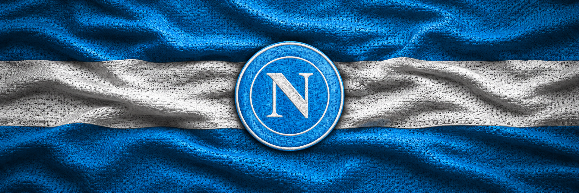 Napoli crest on club-colour fabric panoramic banner