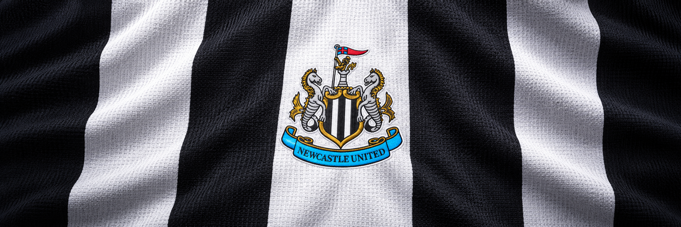 Newcastle United crest on club-colour fabric panoramic banner