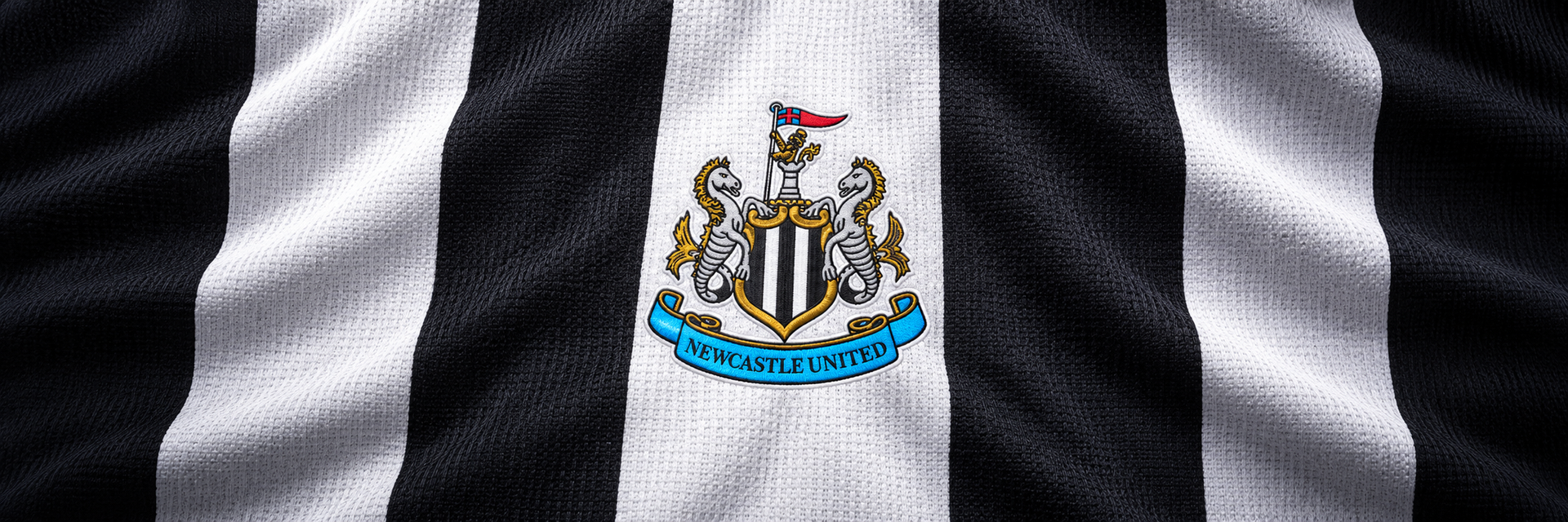 Newcastle United crest on club-colour fabric panoramic banner