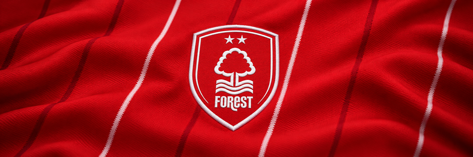 Nottingham Forest crest on club-colour fabric panoramic banner