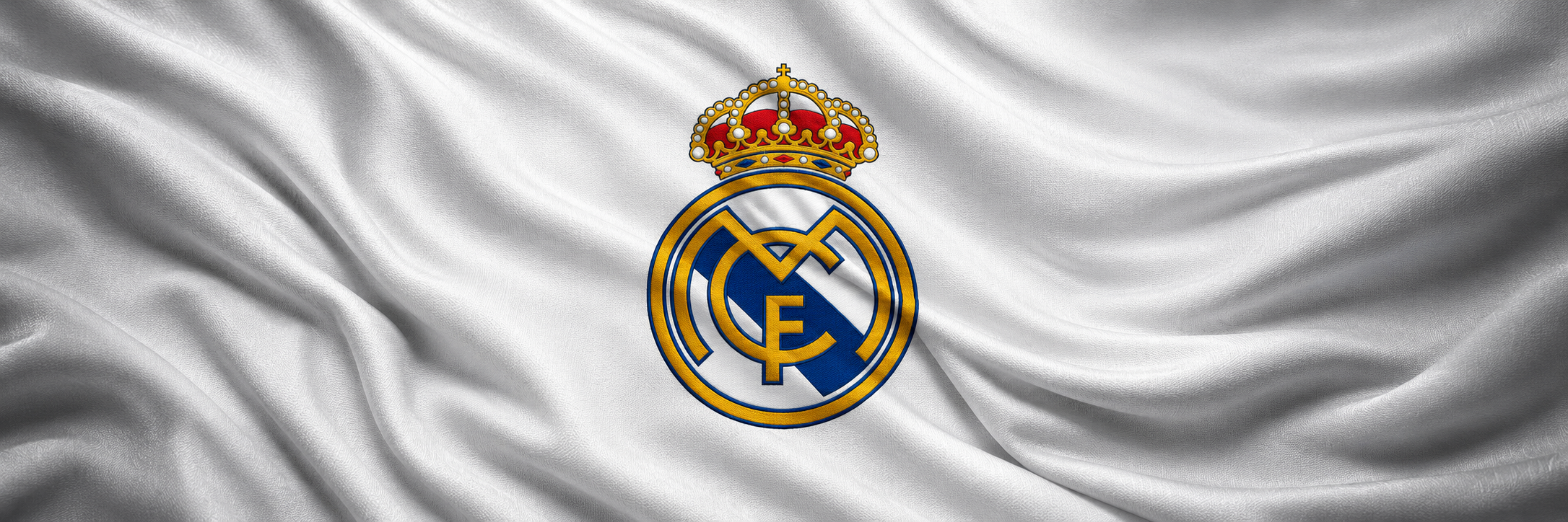 Real Madrid crest on club-colour fabric panoramic banner