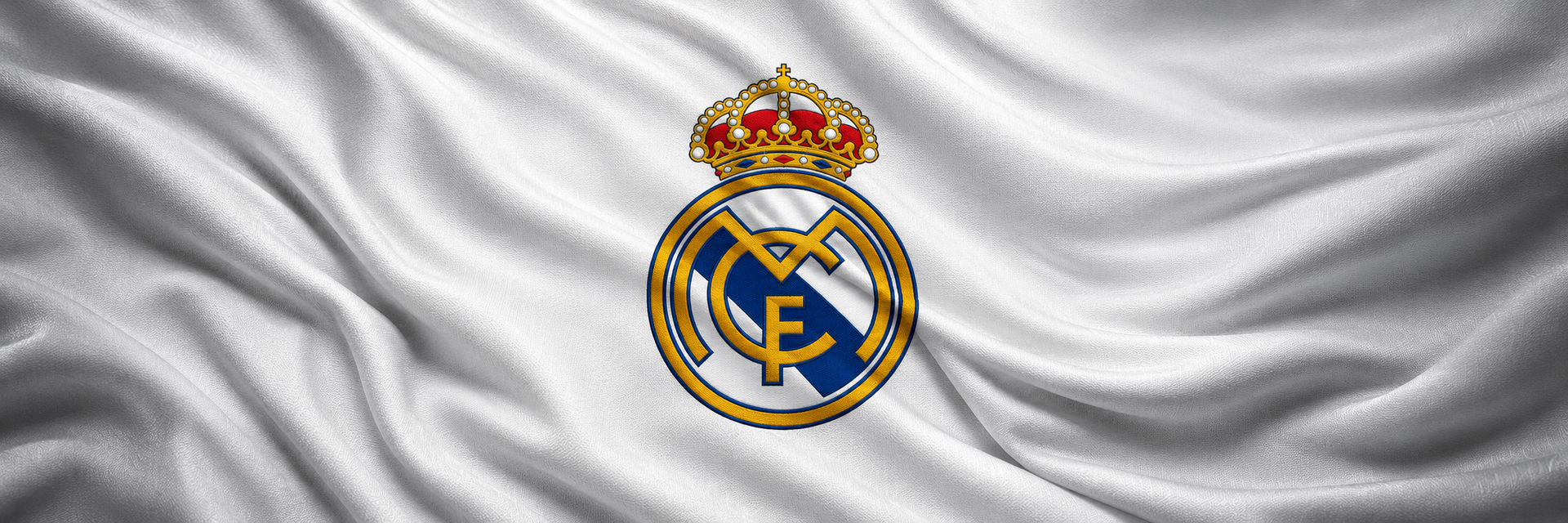 Real Madrid crest on club-colour fabric panoramic banner