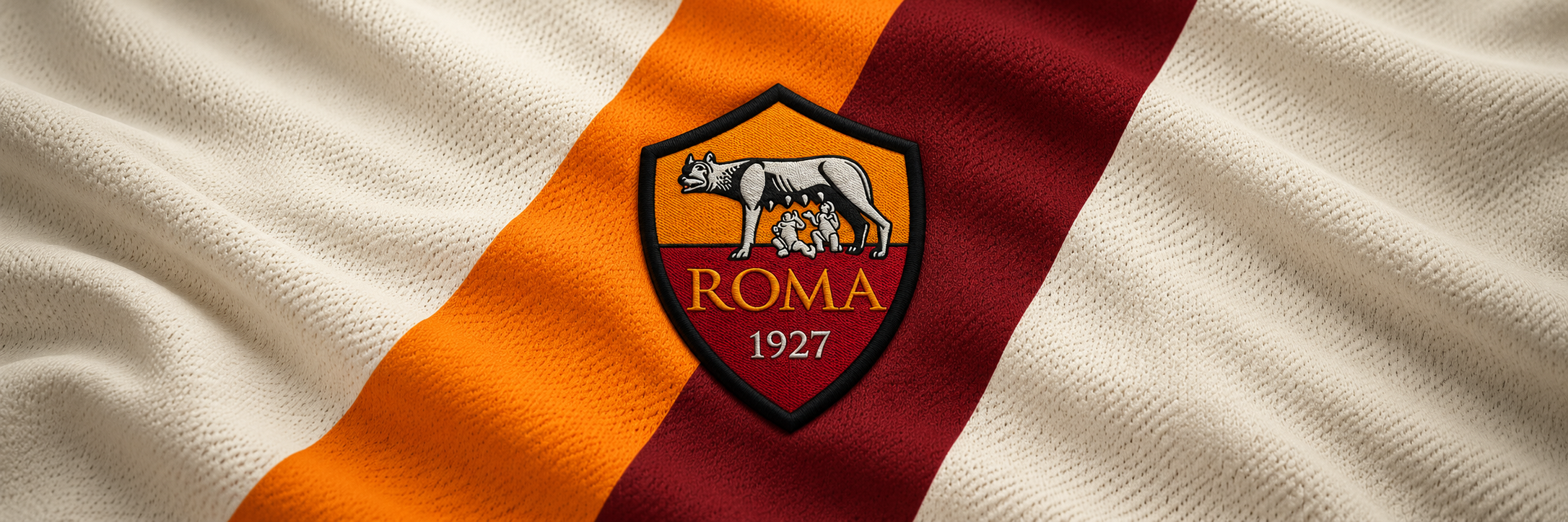 Roma crest on club-colour fabric panoramic banner