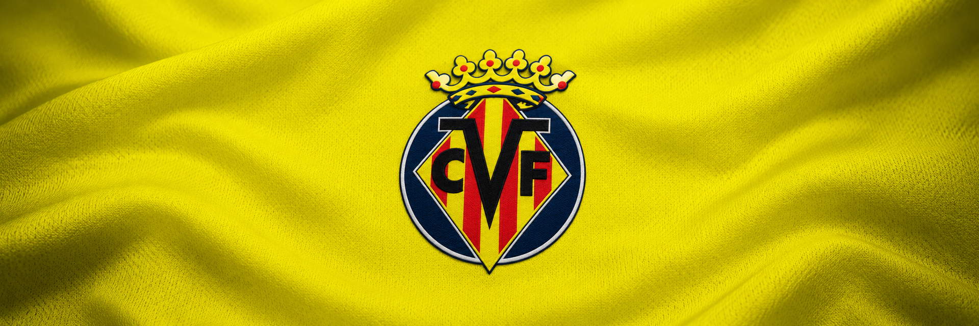 Villarreal CF crest on club-colour fabric panoramic banner