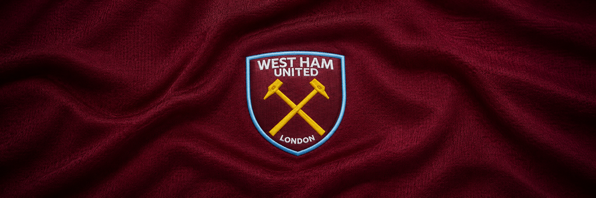 West Ham United crest on club-colour fabric panoramic banner