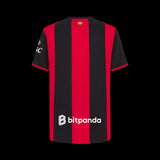 Back view of the Kitted Up AC Milan 2026/2027 home jersey featuring iconic red and black vertical stripes