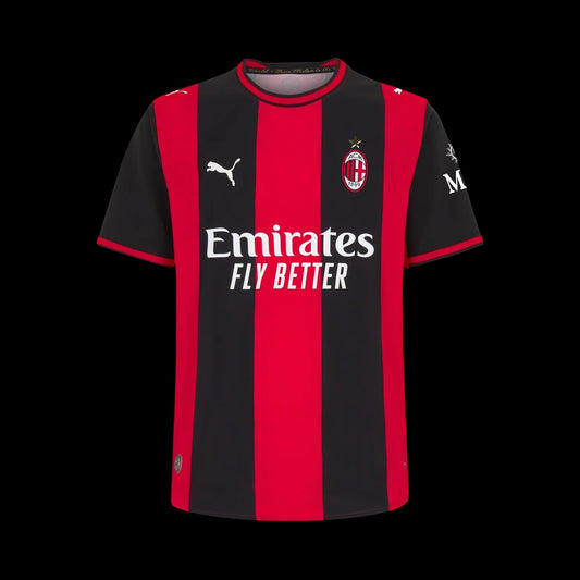 Kitted Up AC Milan 2026/2027 home jersey featuring iconic red and black vertical stripes and team crest.