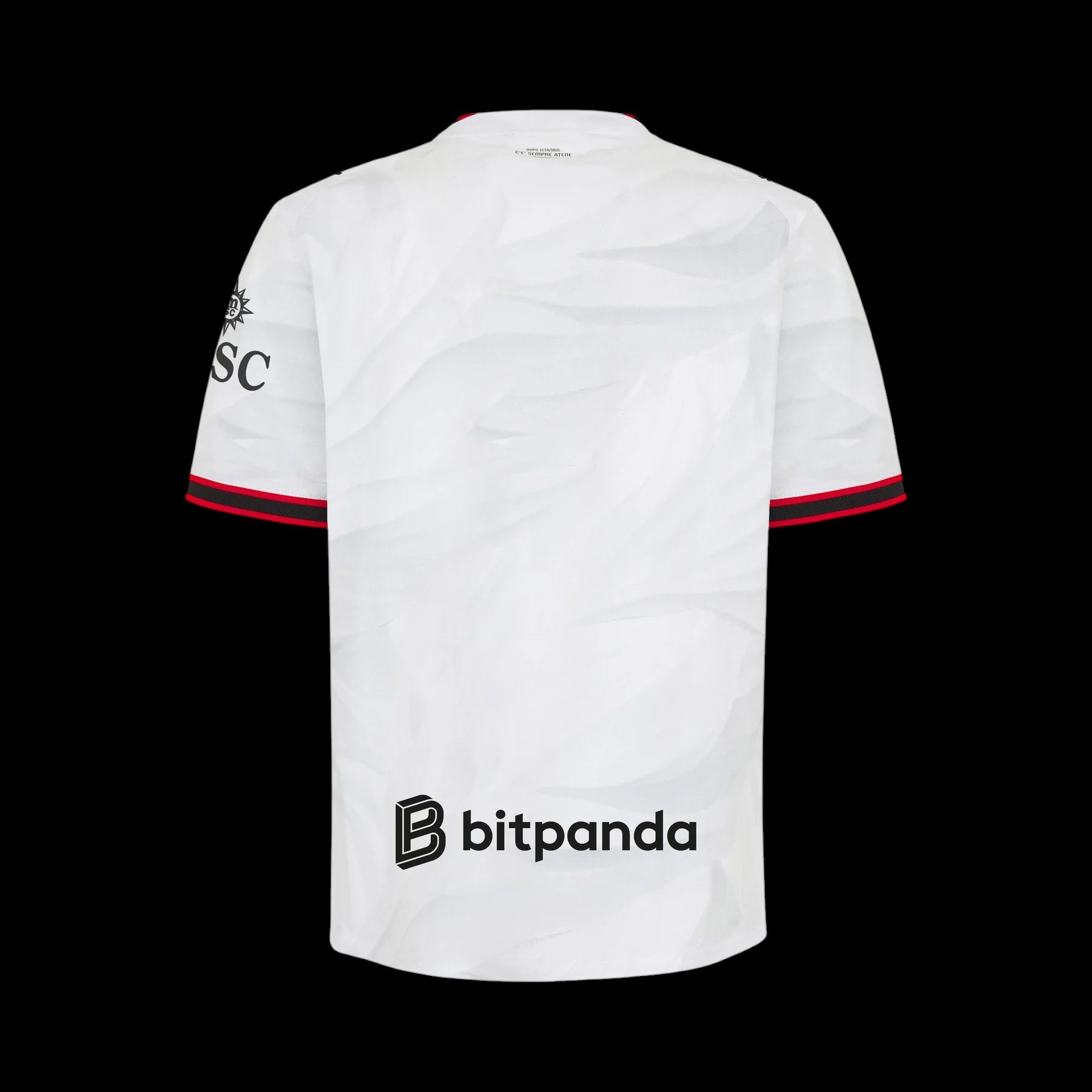 Back view of Kitted Up AC Milan 2026/2027 kids away jersey in white with black and red sleeve trim
