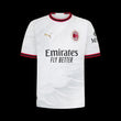 Kitted Up AC Milan 2026/2027 kids away jersey in white with red and black trim and gold logo accents.