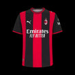 Kitted Up AC Milan 2026/2027 kids home jersey featuring iconic red and black vertical stripes and team crest