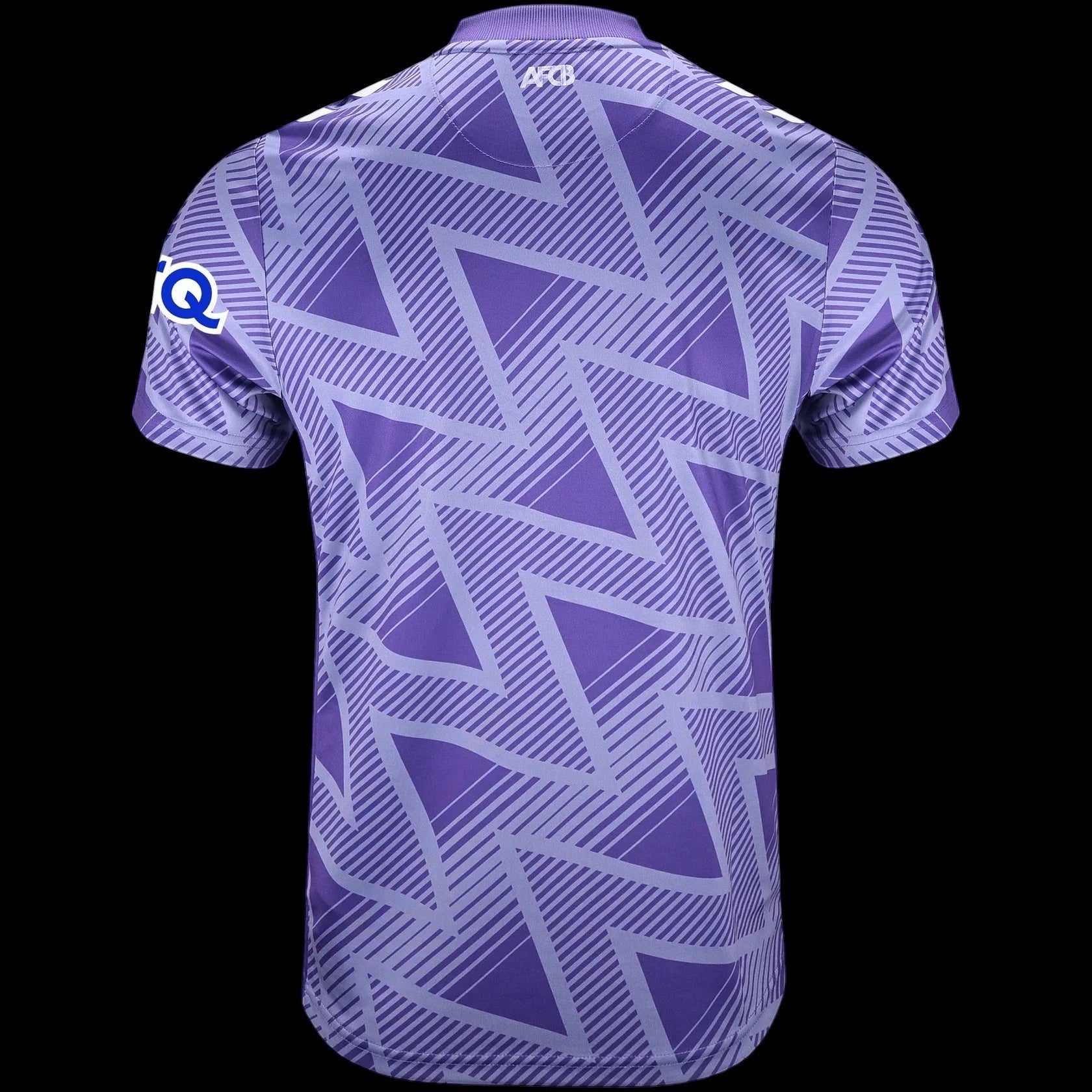 Kitted Up AFC Bournemouth 2026/2027 kids away football jersey in purple with a geometric zigzag pattern, back view.