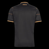Back view of Kitted Up Ajax 2026/2027 away football jersey in black with gold trim and Amsterdam cross detailing.