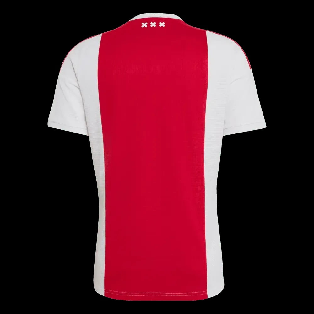 Back view of the Kitted Up Ajax 2026/2027 home football jersey in iconic red and white with triple cross detail.