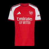 Kitted Up Arsenal F.C. 2026/2027 kids home soccer jersey in red and white with club crest and sponsor logos.