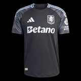 Kitted Up Aston Villa 2026/2027 kids away football jersey in black with light blue shoulder stripes and sponsor logo