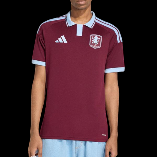 Kitted Up Aston Villa 2026/2027 kids home football shirt in claret and blue with a polo collar and team crest.