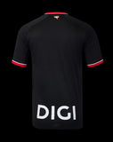 Back view of Kitted Up Athletic Club 2026/2027 kids away jersey in black with red and white sleeve trim and logo