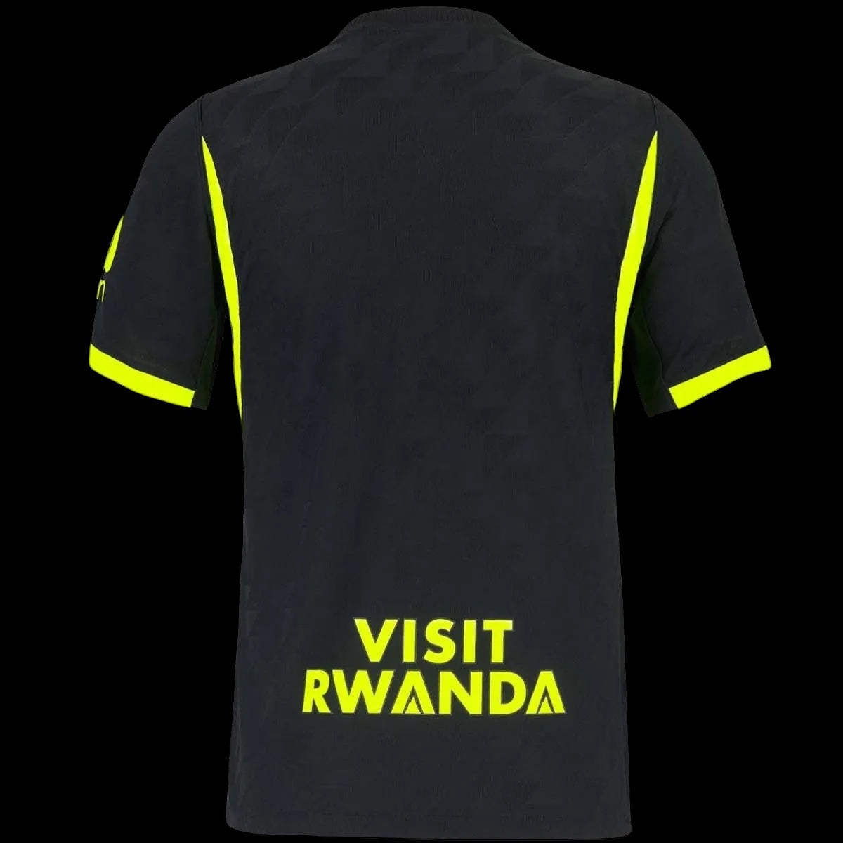 Back view of the Kitted Up Atletico Madrid 2026/2027 kids away jersey in black with bright yellow accents