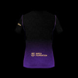Back view of Kitted Up Barcelona 2026/2027 away jersey featuring a black to purple gradient and gold logo details.