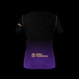 Back view of Kitted Up Barcelona 2026/2027 kids away jersey featuring a black to purple gradient and gold logos.