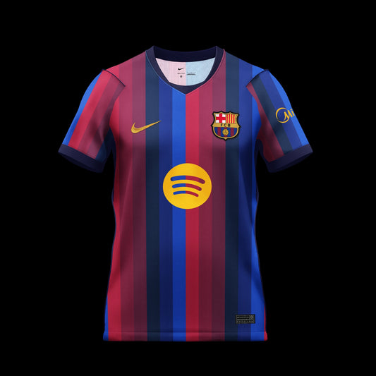 Kitted Up Barcelona 2026/2027 kids home football jersey featuring iconic red and blue vertical stripes