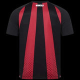 Kitted Up Bayer Leverkusen 2026/2027 home jersey in black and red with vertical stripes and WERKSELF back neck detail