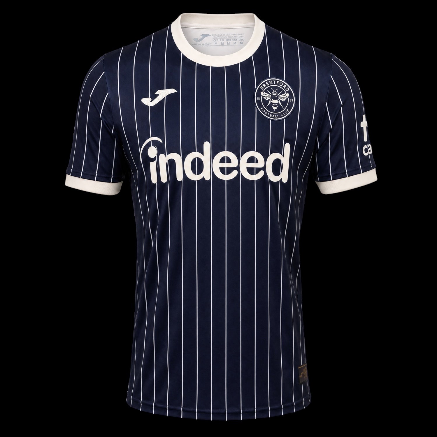 Kitted Up Brentford 2026/2027 kids away football jersey in navy blue with white pinstripes and crew neck collar.