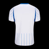 Back view of Kitted Up Brighton & Hove Albion 2026/2027 kids away jersey in white with blue striped detailing.