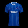 Kitted Up Brighton & Hove Albion 2026/2027 kids home football jersey in blue with white pinstripes and team crest.