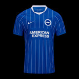Kitted Up Brighton & Hove Albion 2026/2027 kids home football jersey in blue with white pinstripes and team crest.