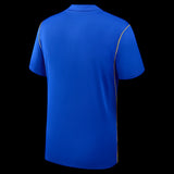 Back view of the Kitted Up Chelsea 2026/2027 kids away jersey in blue with yellow side piping details.