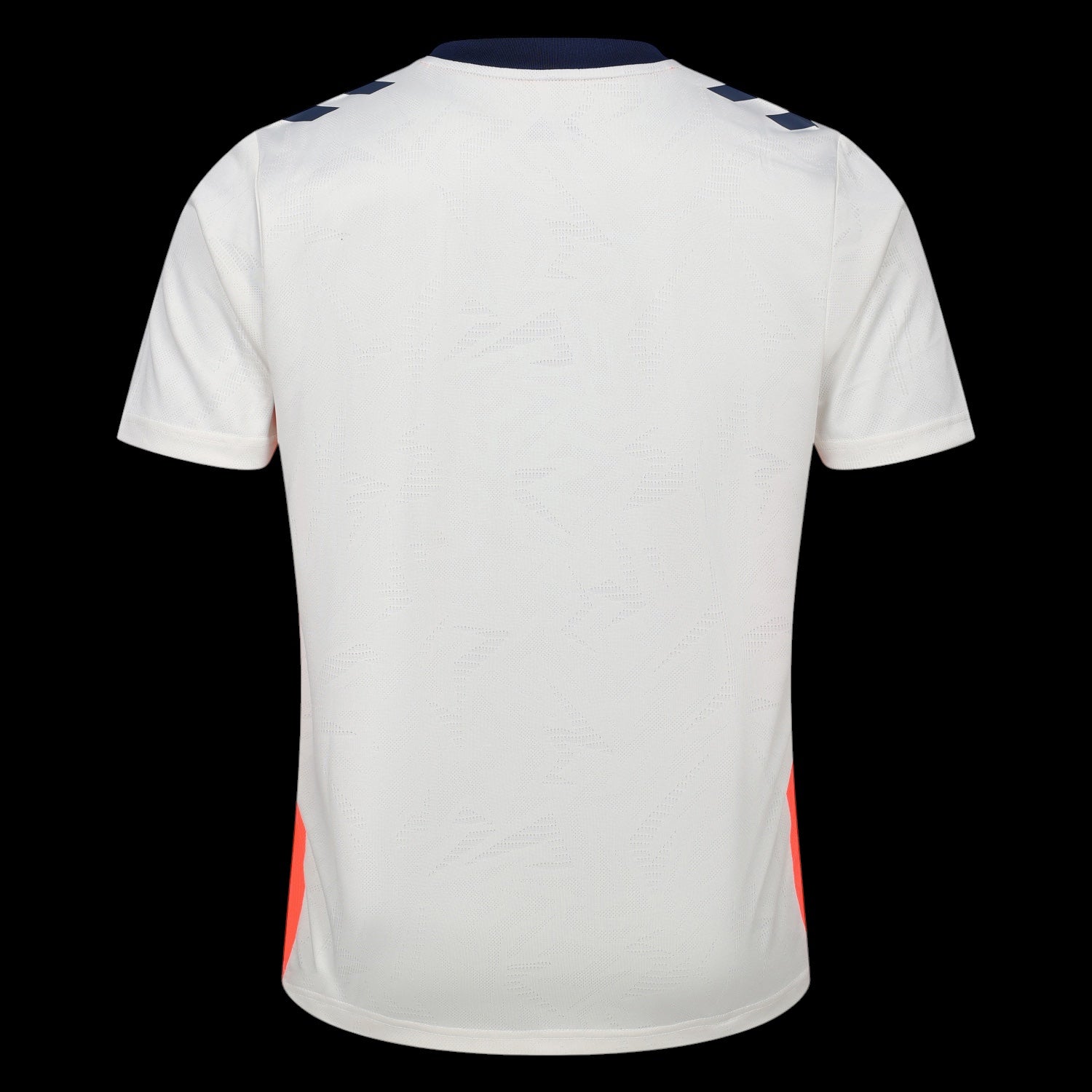 Back view of Kitted Up Coventry away football jersey in white with navy shoulder chevrons and orange side panels.