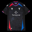 Kitted Up Crystal Palace 2026/2027 kids away football jersey in black with red and blue side panel accents.