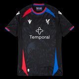 Kitted Up Crystal Palace 2026/2027 kids away football jersey in black with red and blue side panel accents.