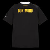 Back view of Kitted Up Dortmund 2026/2027 kids away football jersey in black with yellow lettering and white collar.