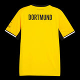Back view of Kitted Up Dortmund 2026/2027 kids home jersey in yellow with black lettering and sleeve trim.