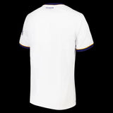Back view of the white Kitted Up Everton 2026/2027 away football jersey with purple and yellow sleeve trim.