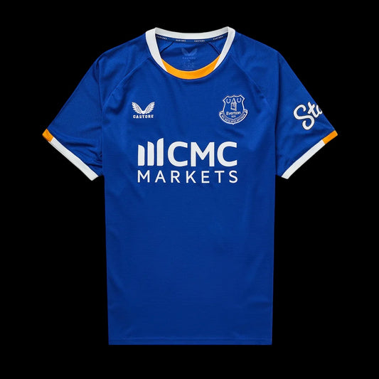 Kitted Up Everton 2026/2027 home football shirt in royal blue with white and amber trim and sponsor logos